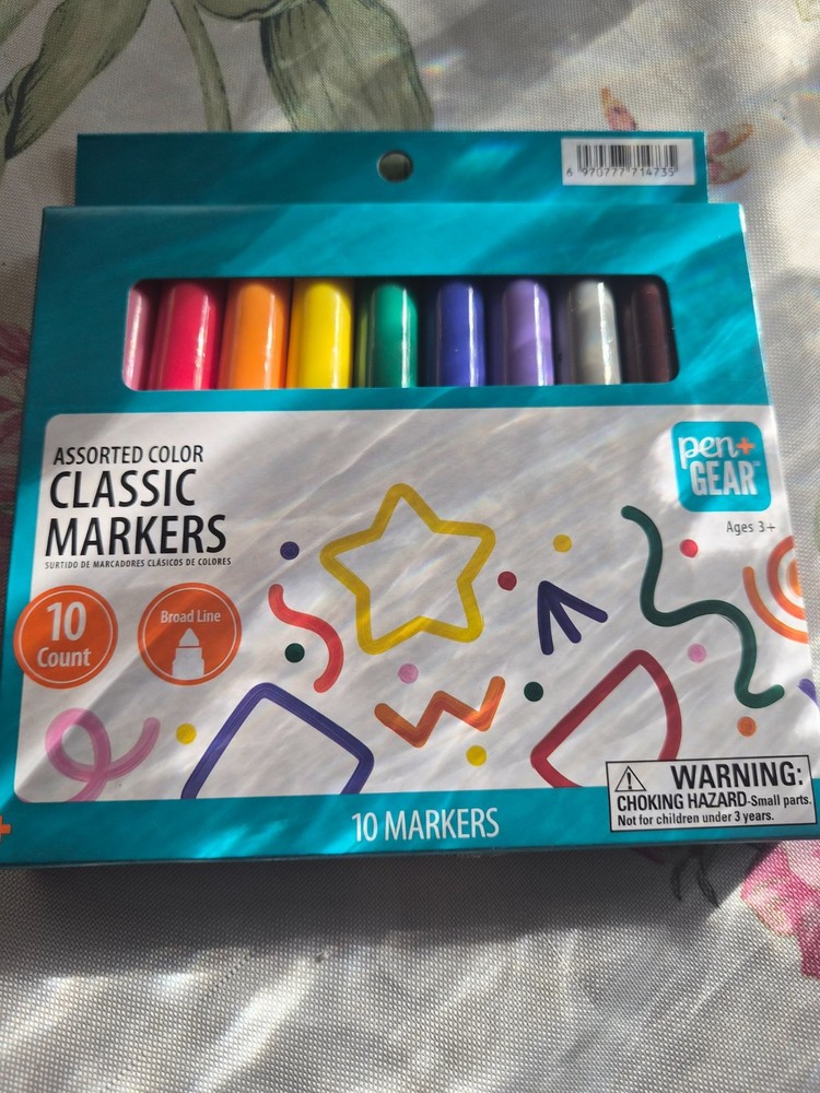 Pen+Gear Assorted Colors Classic Markers, 10 Count Nontoxic Broad Line