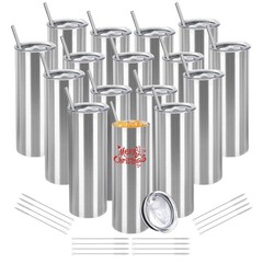 16 Pack Stainless Steel Skinny Tumblers Blank Bulk Straight Double Wall Insul…