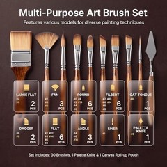 30pcs Paint Brush Set, Professional Acrylic Paint Brushes with Paint Wood