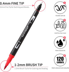 TOSHARE Art Markers Pens Dual Tip Coloring Markers Set with Brush & Fine Nib for