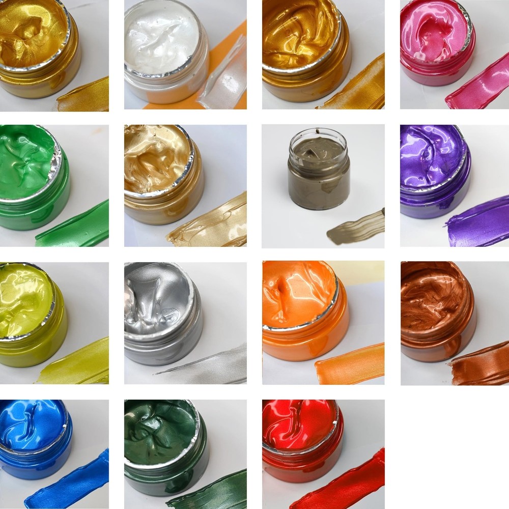 15 Colors Metallic Acrylic Paint – Gold, 1.69 OZ/Jar, Chalk Paste, Blendable,…