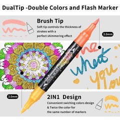 48 Colors Glitter Brush Markers,24 Pack Dual Tip Brush Glitter Marker for Doo…