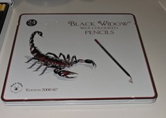 Used Black Widow Wax Coloured Pencils 24pc Non-Toxic, Scorpion & Cobra Edition