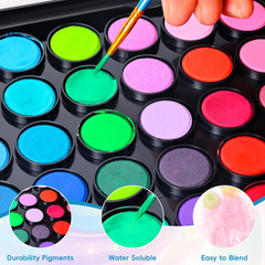 48 Color Solid Watercolor Paint Set with 3 Wooden Brushes – Non-Toxic, Vibrant &