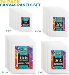 24 Pack Art Paint Canvas Panels Set Boards 5×7, 8×10, 9×12, 11×14 Inches