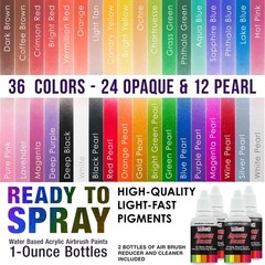 U.S. Art Supply® 36 Color 1oz Deluxe Airbrush Acrylic Paint Set