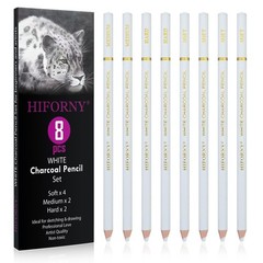8 Pcs White Charcoal Pencils Set Sketching Shading Blending Art Drawing Supply