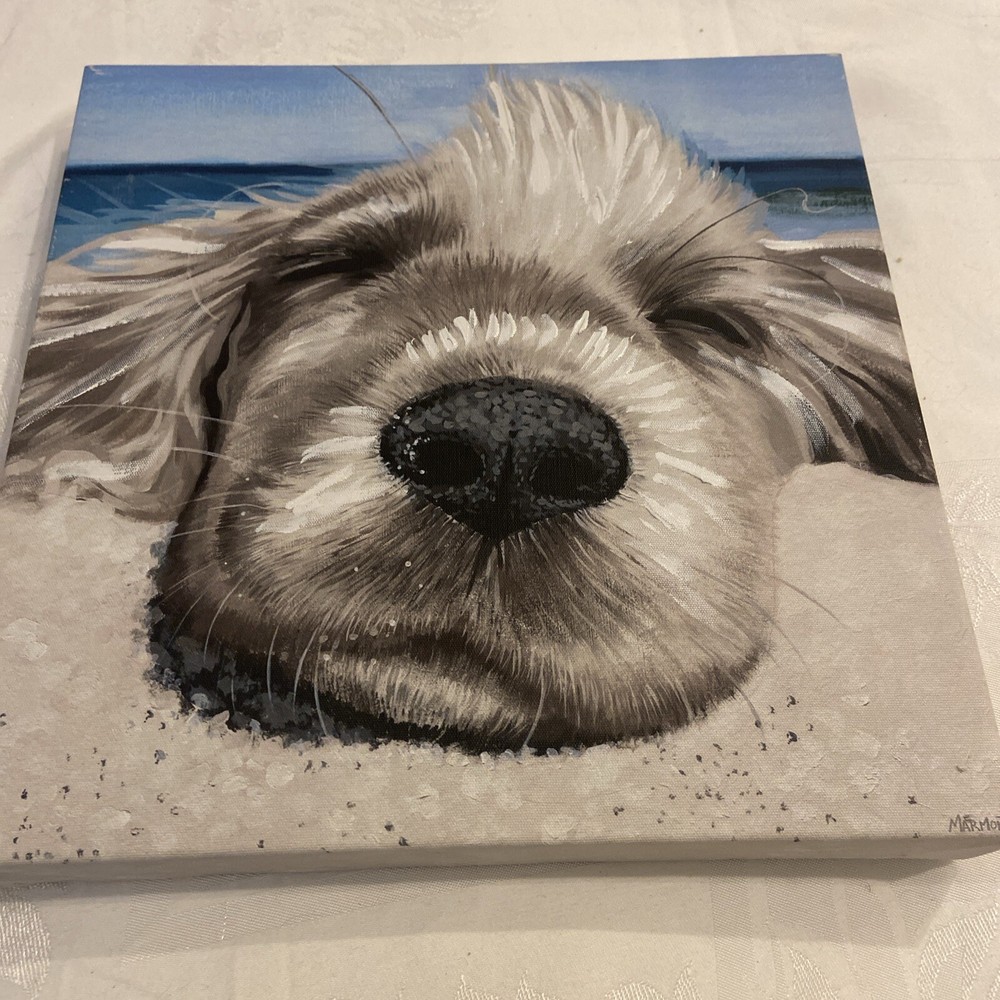 Parvez Taj Relaxing Dog Painting Print on Wrapped Canvas 12×12 Marmont