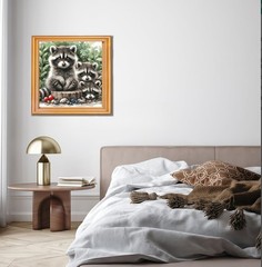 Animals Paint by Numbers Kit for Adults Beginners, Raccoon Family Easy Adult Pai