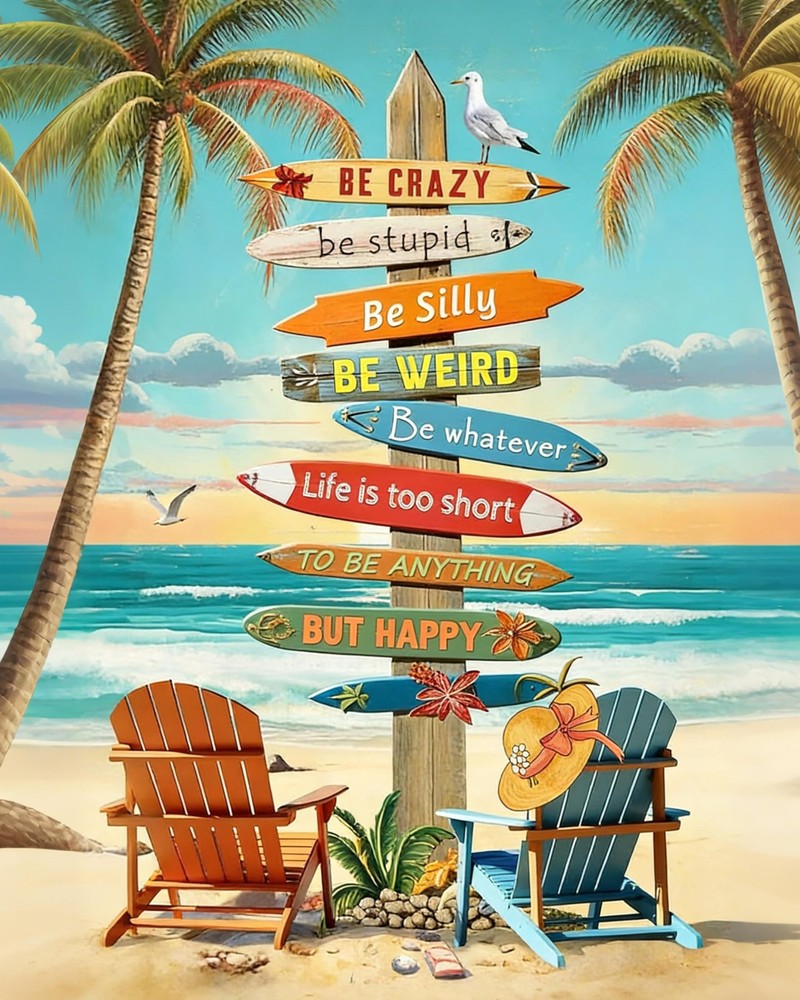 Paint by Numbers Kit for Adults, Beach Sign and Palm Trees DIY Painting on Ca…