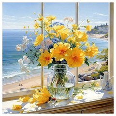 PRASIO Paint by Numbers Kit for Adults Beginner, Flowers 16×16 Inch, xm-op-01