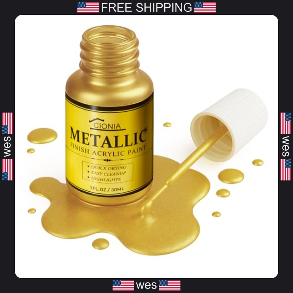 CIONIA Antique Gold Metallic Acrylic Paint 1 Fl Oz with Built-in Brush