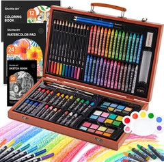 106 Piece Deluxe Art Set, Art Supplies in Wooden Case, Painting Drawing Art Kit