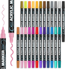 Acrylic Paint Markers, 24 Colors Dual Tip Acrylic Paint Pens for Rock Painting,
