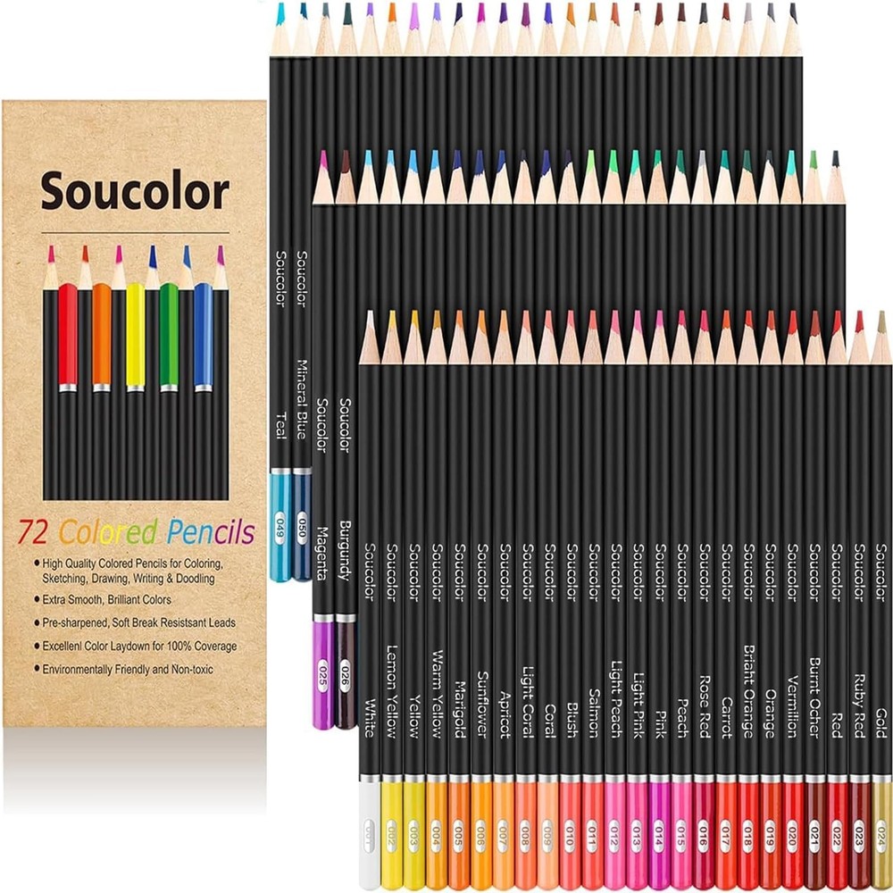 72-Color Colored Pencils for Adult Coloring Books, Soft Core, Back to School …