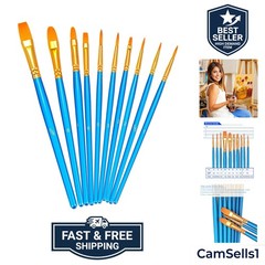 Paint Brush Set, 10pcs Round Pointed Tip Nylon Hair Artist Detail Paintbrushe…