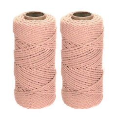 2 Pack 4mm x 87 Yard Pink Cotton Macrame Rope, Single Strand Macrame Cord