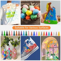 24 Colors Dual Tip Acrylic Paint Marker Pens Set, Multifunctional Acrylic Tips w