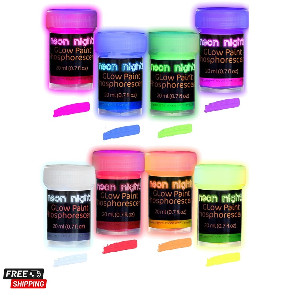 Glow in The Dark | Luminescent | Phosphorescent | Self-Luminous Paint – Set of 8