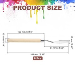6.46″ 8Pcs Stainless Steel Palette Knife Birch Handle Point#1 Natural Wood Color