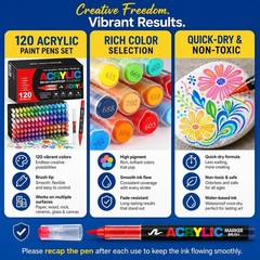 New 120 Colors Acrylic Paint Markers Brush Tip Pens for Wood Stone Canvas DIY