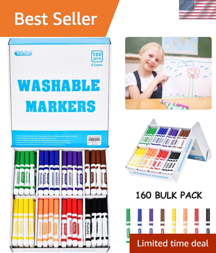 Washable Markers Bulk Pack – 8 Colors, Fine Point, Perfect for Kids’ Crafts