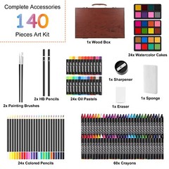 140pcs Art Supplies Artist Studio Creativity Set with Wood Box Case Art Painting