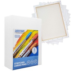 FIXSMITH Stretched White Blank Canvas – 12 x 16 Inch, Bulk Pack of 8, Primed, 10