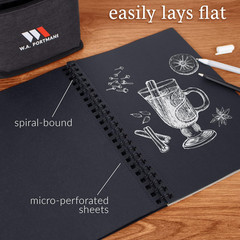 60 Page A4 Black Paper Sketchbook, 140 GSM Acid-Free Spiral Journal