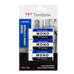 Tombow 57324 MONO Eraser, White, Medium, 3-Pack. 3-Pack, White