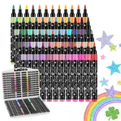 48 Pcs Glitter Markers, Brush Tip Marker, Metallic Sparkle Water Based Marker…