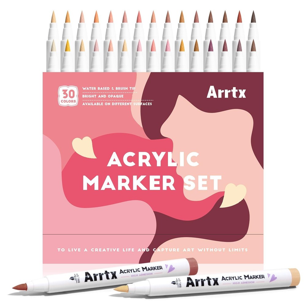 Arrtx Acrylic Markers Skin Tone 30 Colors,Brush Tip,Water Based Acrylic Paint…