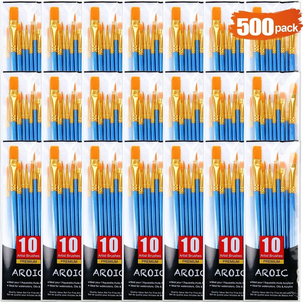 AROIC Acrylic Paint Brush Set, 50 Packs / 500