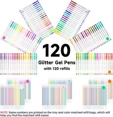 240 Pack Glitter Gel Pens, 120 Colors Glitter Gel Pen Set with 120 Refills fo…