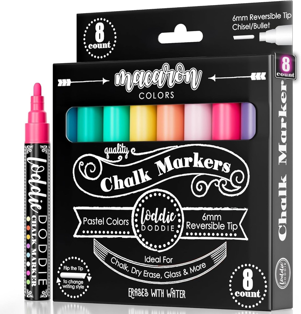 Loddie Doddie Liquid Chalk Markers 1 Count (Pack of 8), Macaron Pastel Colors