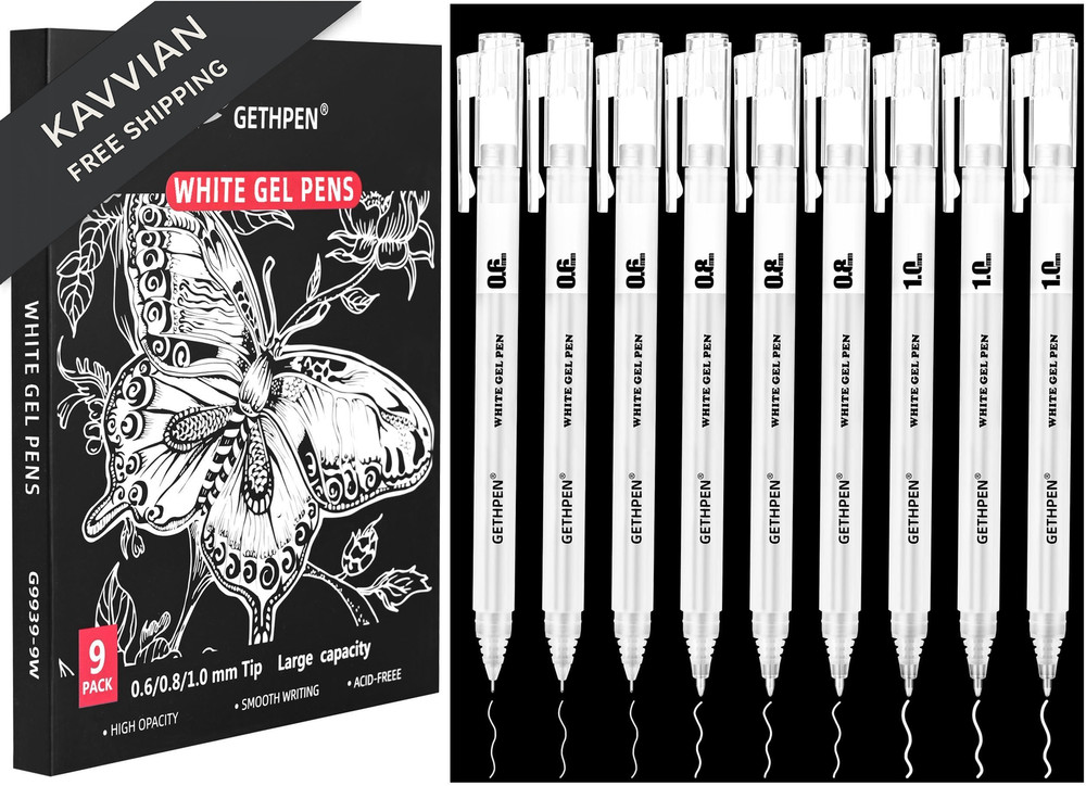 GETHPEN White Gel Pens,0.6mm 08mm 1.0mm Fine Point 0.6/0.8/1.0mm,