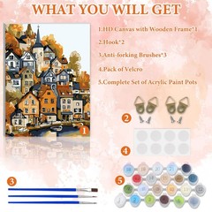 NAIMOER Countryside Paint by Numbers Kit Adults Beginner Wooden Framed