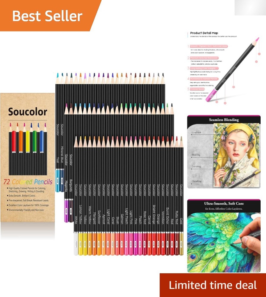 Multicolor 72-Count Soft Core Pencils – Perfect for Blending, Shading & Crafting