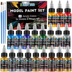 Model Paint Set – 20 Colors (0.67 Fl Oz Each) with 3 Brushes – for Miniatures