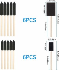 12Pcs Foam Paint Brushes Set 1 Inch 1.5 Inch Wooden Handle