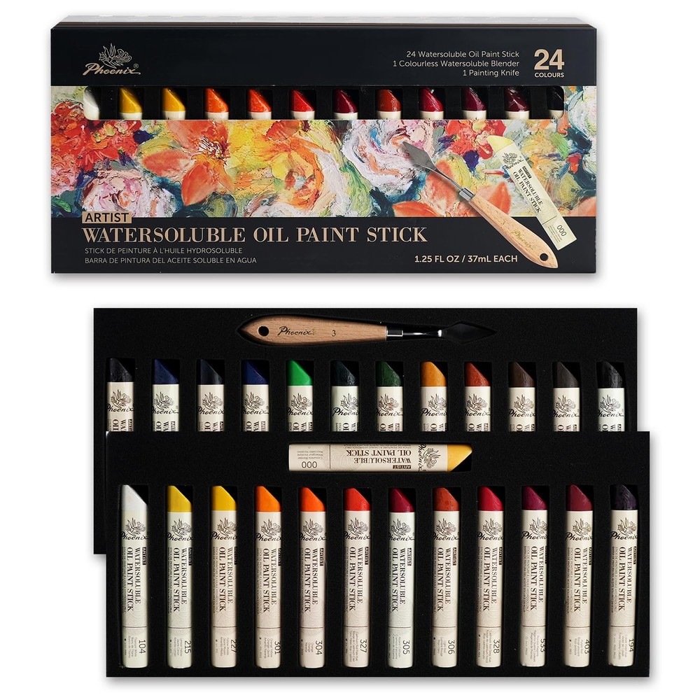 PHOENIX Professional Oil Paint Stick Water Soluable – Set of 24 Colors 37ml L…