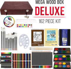 162-Piece Mega Wood Box Artist Kit with Painting, Drawing & Art Supplies for Adu