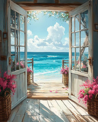 DIY Scenery Paint by Numbers Kit for Adults on Canvas,Landscape Beach Digital O