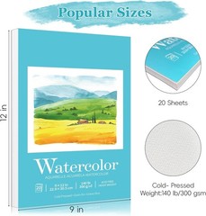 2 Pack Watercolor Sketchbook Paper Pad 9×12 Inch 140lb/300gsm Journal Art