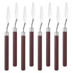 7.09″ 8 Pcs Stainless Steel Palette Knife Rosewood Handle Point #3 Reddish Brown