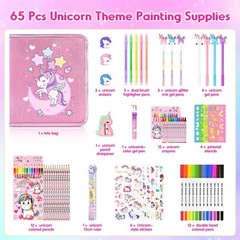 65pcs Unicorn Pink Art Drawing Kit, Drawing Stuff Kit Markers Birthday Gift