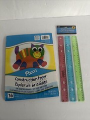 Construction Paper 36 /assorted Sheets E2D + 3 Plastic Rulers – Free Shipping
