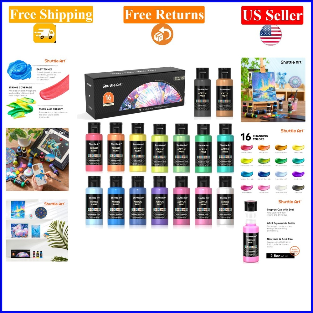 Color Change Acrylic Paint Set, 16 Chameleon Colors, 2oz Bottles