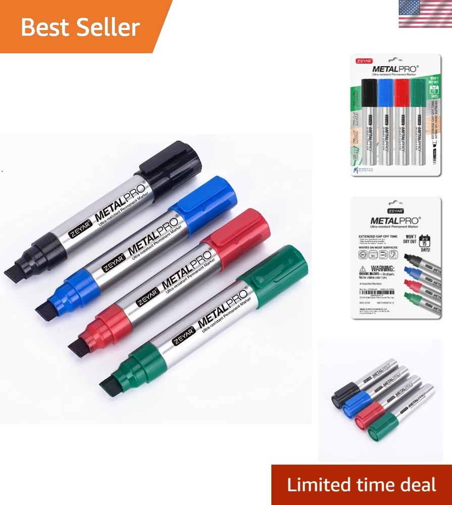 Jumbo 4-Pack Permanent Markers in Waterproof Aluminum Barrels – Versatile Colors