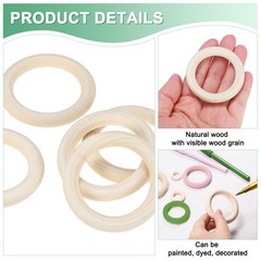 100-Pack Unfinished Wood Rings, 50 mm Natural Wooden Rings for DIY Crafts